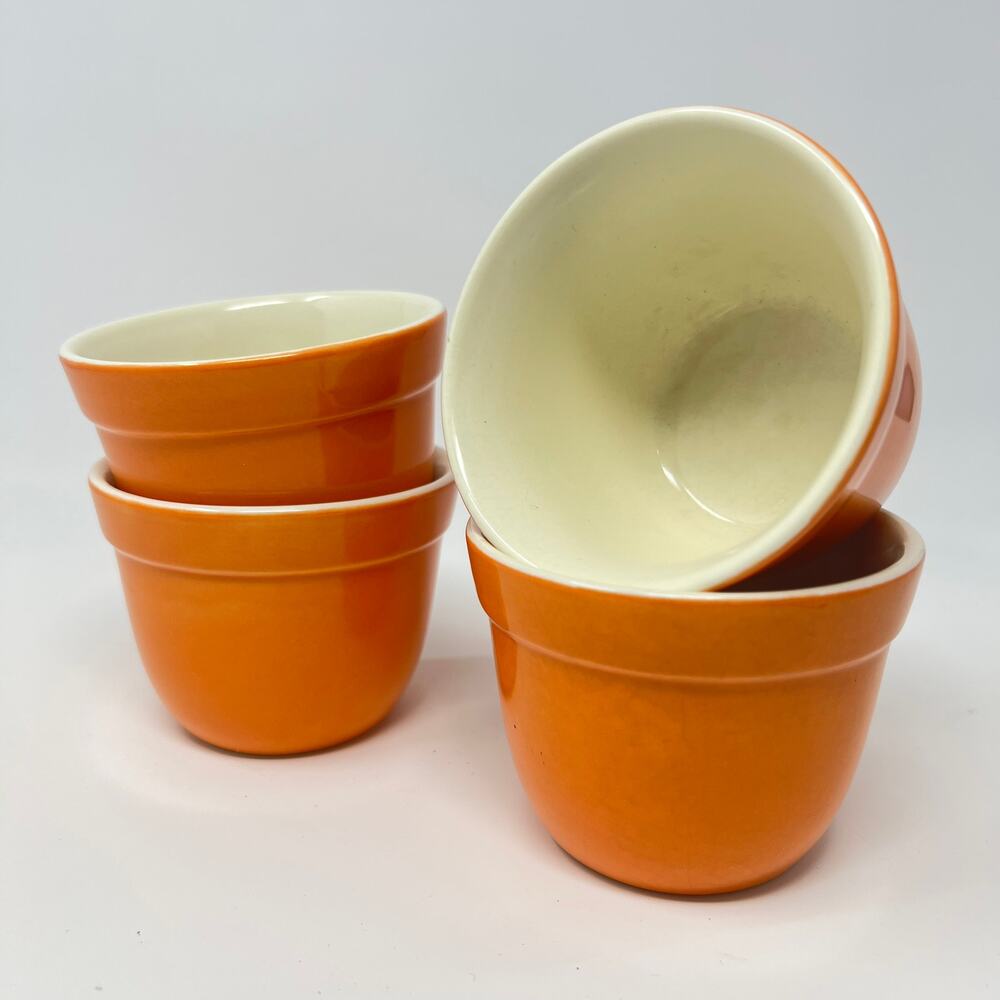 Crate and Barrel Addison Orange Ceramic Ramekins Set of 4 Vintage Portugal Bowls